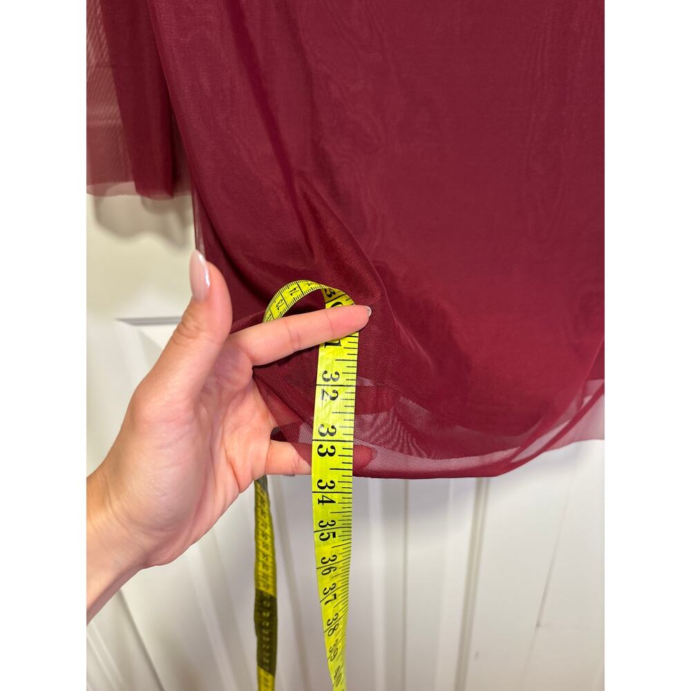 RIHOAS Women's Burgundy Mesh Bell Sleeve Mini Dress Size S NWT - Picture 5 of 8
